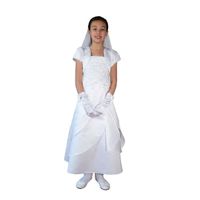 Robe de communion en satin blanc pour les filles avec voile