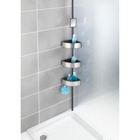 WENKO Etagère de salle de bain télescopique Premium, 3 Paniers de douche, solution sans perçage, Aluminium Inox-Plastique, noir-mat