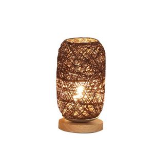 LAMPE A POSER Lampe à poser,Lampe de chevet en rotin au Style chinois,design moderne,Base en bois,idéal pour un - Dimmer switch -Brown Rattan