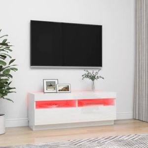 MEUBLE TV Meuble TV avec lumières LED Blanc brillant 100x35x40 cm