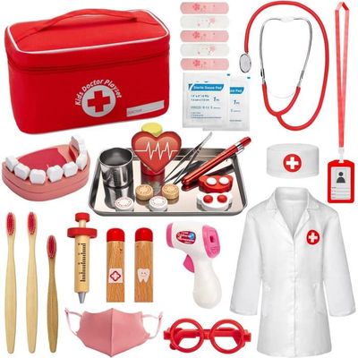 EFO SHM Malette Docteur Enfant En Bois - Kit Complet Avec Stéthoscope Et Accessoires