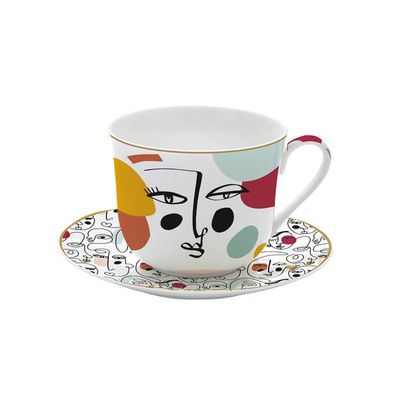 Coffret Déjeuner En Porcelaine Charleston - Tasse 40 Cl, Design élégant, Pour Café Ou Thé - 8
