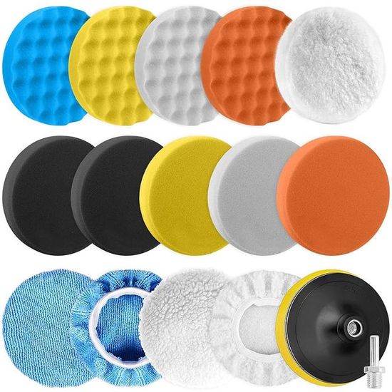 CDDCWZ éponge de polissage (7 pièces 150 mm) tampon de polissage ensemble tampon de polissage ensemble de mousse de polissage polyvalent pour ponceuse de polisseuse excentrique