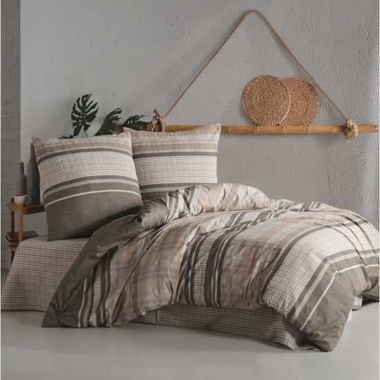 Housse de couette 200x220cm - Beige - 100% coton renforcé - Fermeture