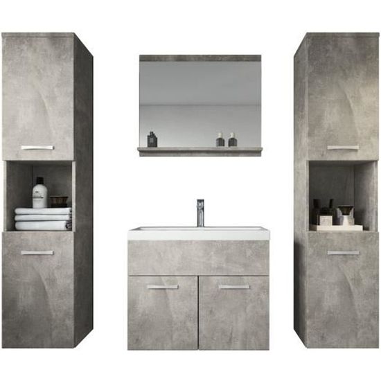 Meuble de salle de bain Montreal xl 60 cm lavabo Beton - Armoire de rangement Meuble lavabo evier Meubles