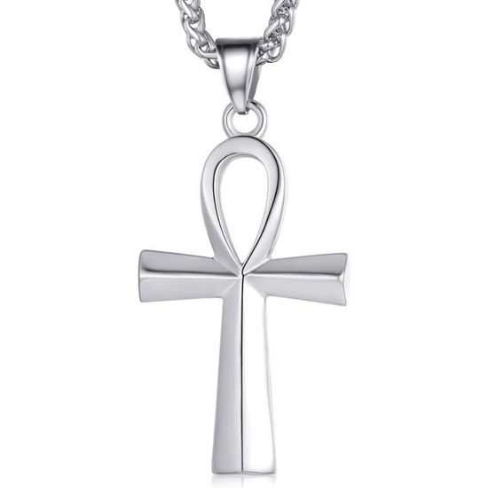 Pendentif Ankh Égyptien En Argent Massif Avec Péridot - 55x20mm + Chaîne 46cm