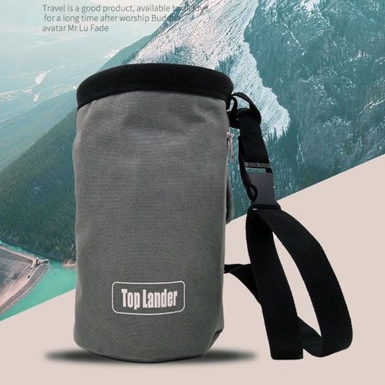 MoKo Sac à Magnésie Avec Cordon De Serrage Pour Escalade, Haltérophilie, Gymnastique, Crossfit - Avec Ceinture Réglable, Poches Zippées Et Mousqueton - Gris