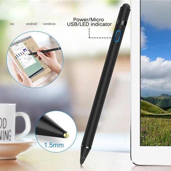 Stylet Capacitif Universel Avec Fil Et Socle - Compatible Tablettes, Smartphones, GPS - Pointe Silicone