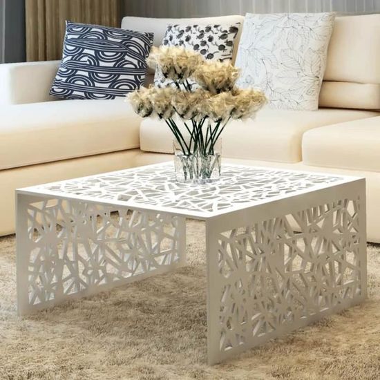 Table basse argentée Design géométrique Aluminium Table à thé Table basse de Salon