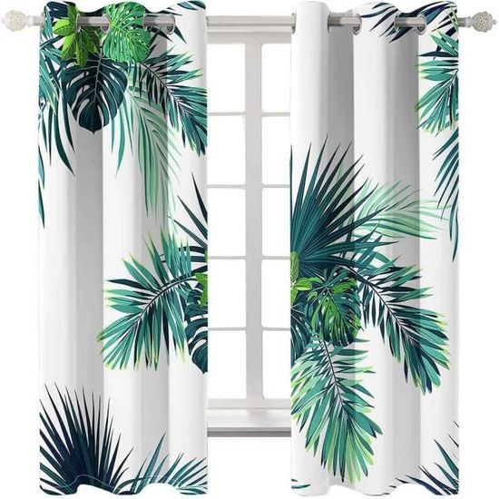 Rideaux Fenêtre Feuilles Eucalyptus Bleu - 2 Panneaux 140x175 Cm, Occultants, Polyester