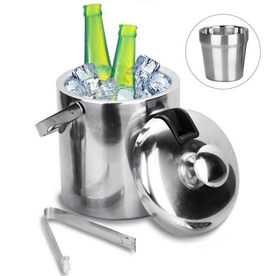 Barcool Seau à Glace 10L Noir – Double Paroi Isotherme, Couvercle + Pince Inox, Idéal Barbecue, Bar, Maison, Pique-Nique
