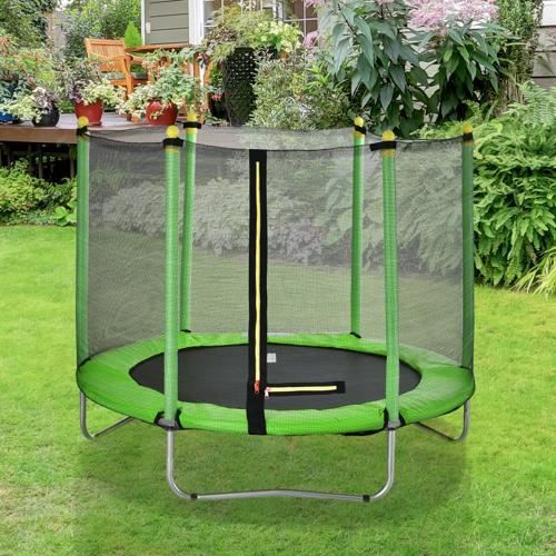 Trampoline d'extérieur rond de 150CM avec filet d'enclos, Vert