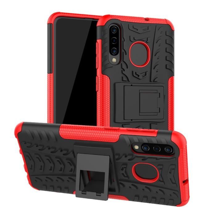 Coque Samsung Galaxy A50, Double Couche Protection Antichoc avec Support Etui Housse Samsung Galaxy A50 (6.4-) - Rouge