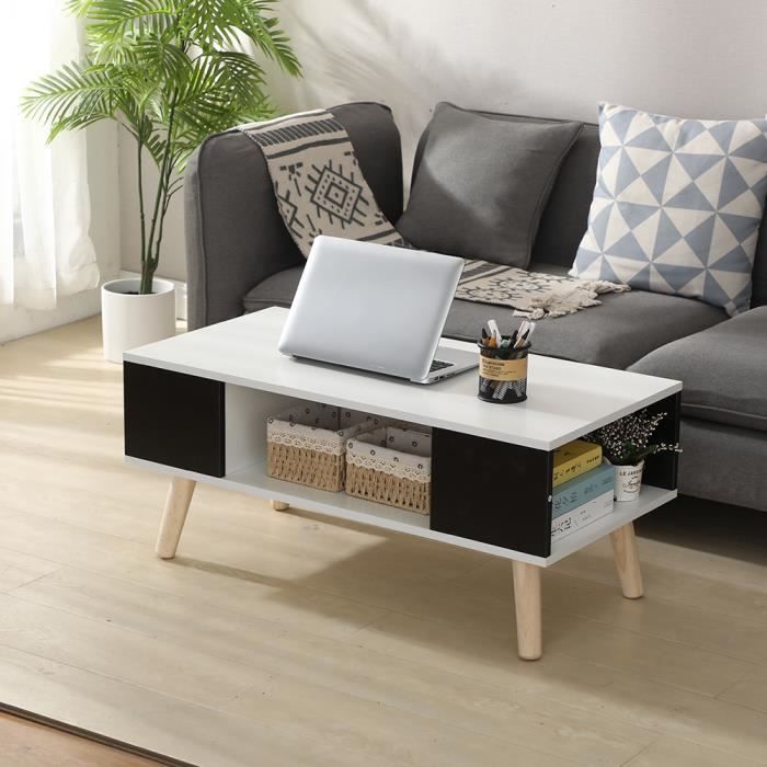 LAIZERE® Table Basse Blanche et Noir - Style Scandinave