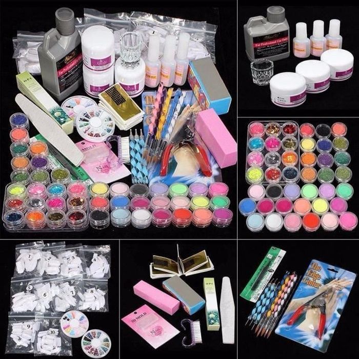 42 Acrylique Nail Art Tips Poudre Liquide Brosse Glitter Clipper Amorce File Set Kit XYQ60411122 GEL UV POUR ONGLES