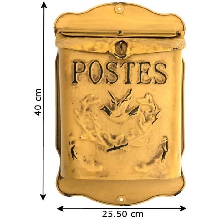 Style Ancien Boîte aux Lettres Murales Jaune Poste 40 cm - 00-Lettre
