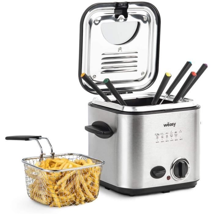 FRITEUSE Wëasy TB600 Friteuse et Fondue 2 en 1 électrique 1,2L INOX Multifonction Compact, 6 Fourchettes, Filtre126