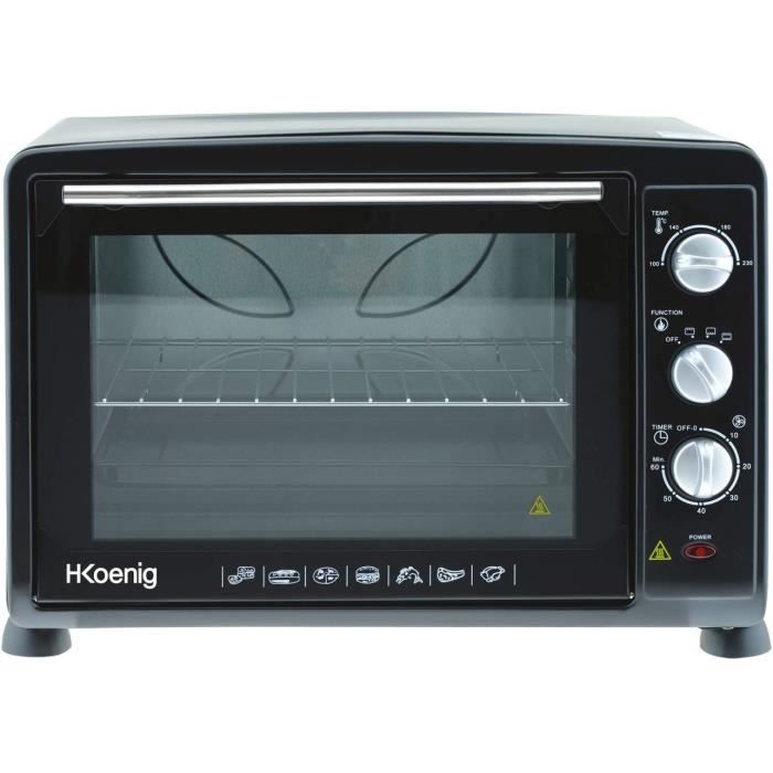 H.Koenig Mini Four 35L Electrique FO35 Posable Compact Multifonction Performant 1600W Programmable 3 modes de cuisson, 230°, Minuteu
