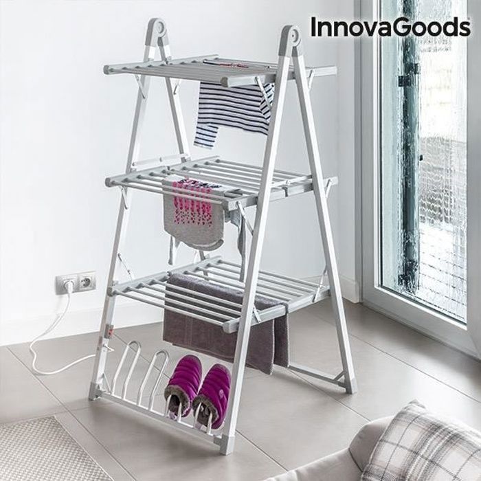 Etendoir a Linge Pliable Electrique Chauffant Solide 30 Barres 300W – Séchoir à linge d'intérieur avec support chaussure chaussons