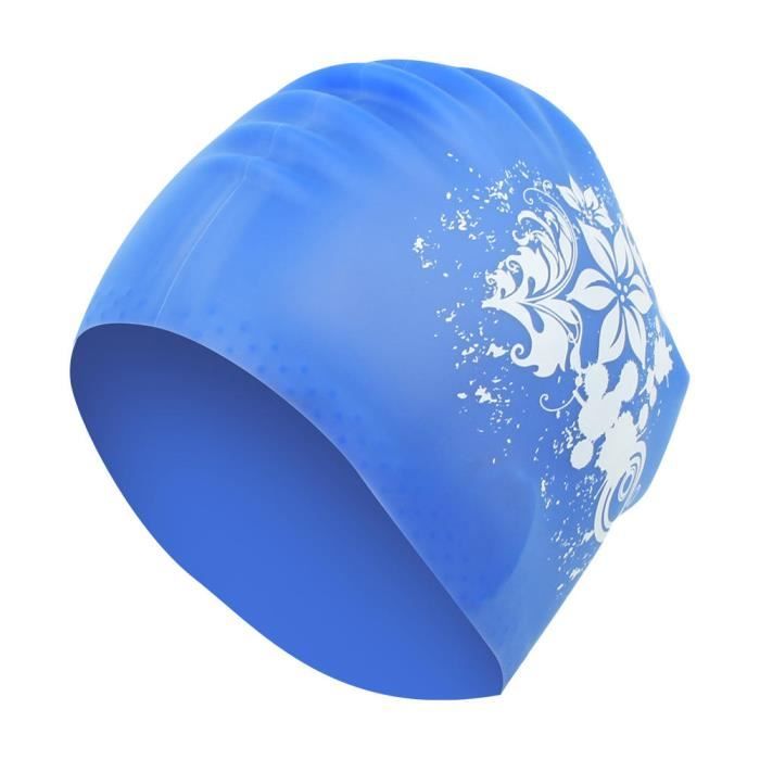 Qiilu bonnet de bain cheveux longs Bonnet de bain unisexe Bonnet de bain en silicone à cheveux longs avec imprimé à la mode