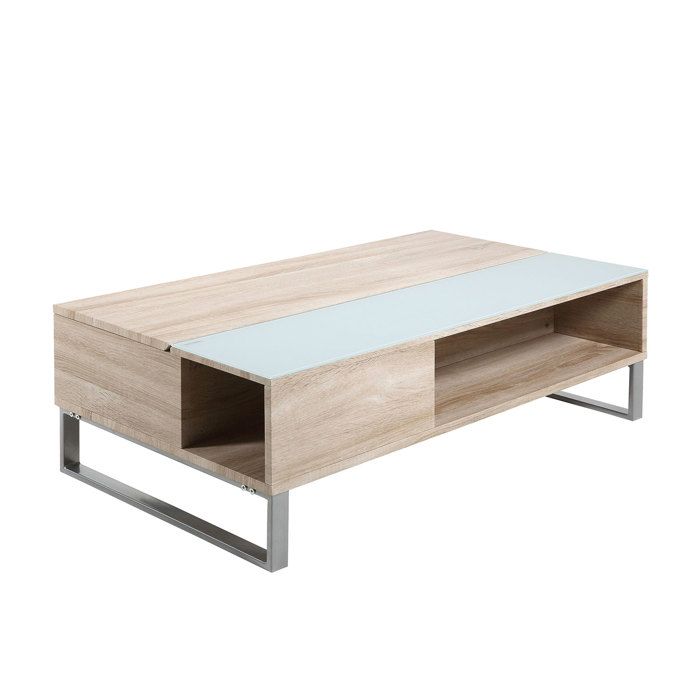 Ela - Table basse blanche plateau relevable bois