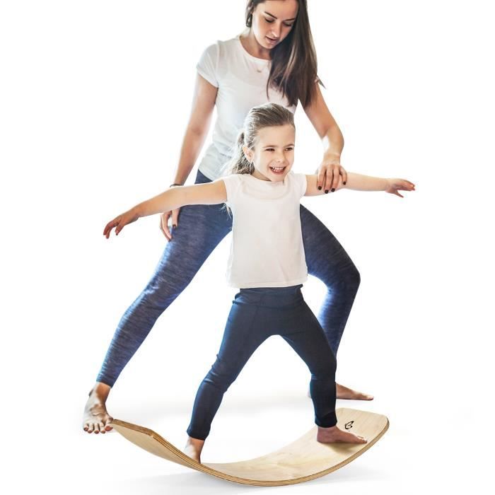 DREAMADE Balance Board en Bois, Pla nche d'Équilibre de Fitness pour Enfant Adulte Yoga pour Maison, Bureau, Charge 300 KG,88,5x30CM