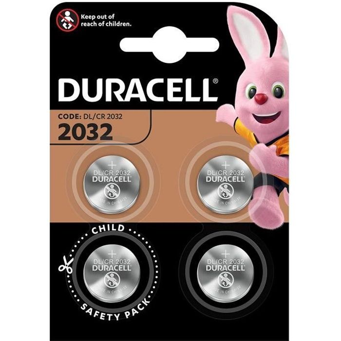 Pile bouton lithium Duracell spéciale 2032 3 V, pack de 4 (DL2032/CR2032)