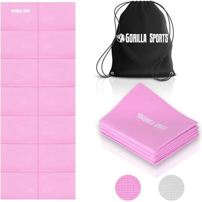 Tapis de yoga pliable, coloris rose (avec sac de transport)