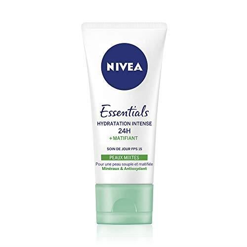 NIVEA Soin de Jour Essentials 24H Hydratation Intense +Matifiant (1 x 50 ml), crème hydratante visage, soin femme & homme enrichi en
