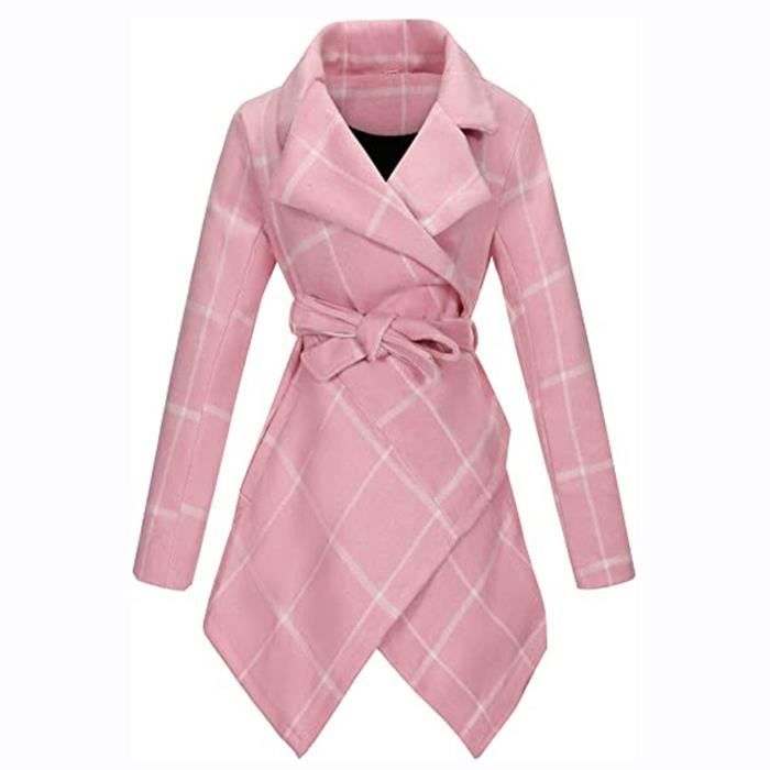 Trench Femme Col rabattu ceinturé à ourlet asymétrique @Rose