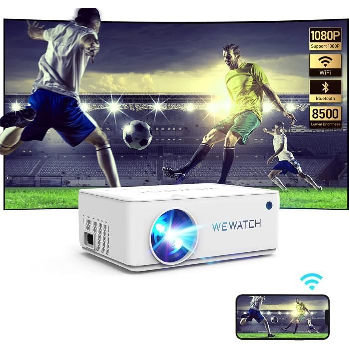 Vidéoprojecteur WiFi Bluetooth, WEWATCH V10 Vidéoprojecteur Portable, 8500 Lumens, Supporte 1080p Full HD, Rétroprojecteur avec Fonc