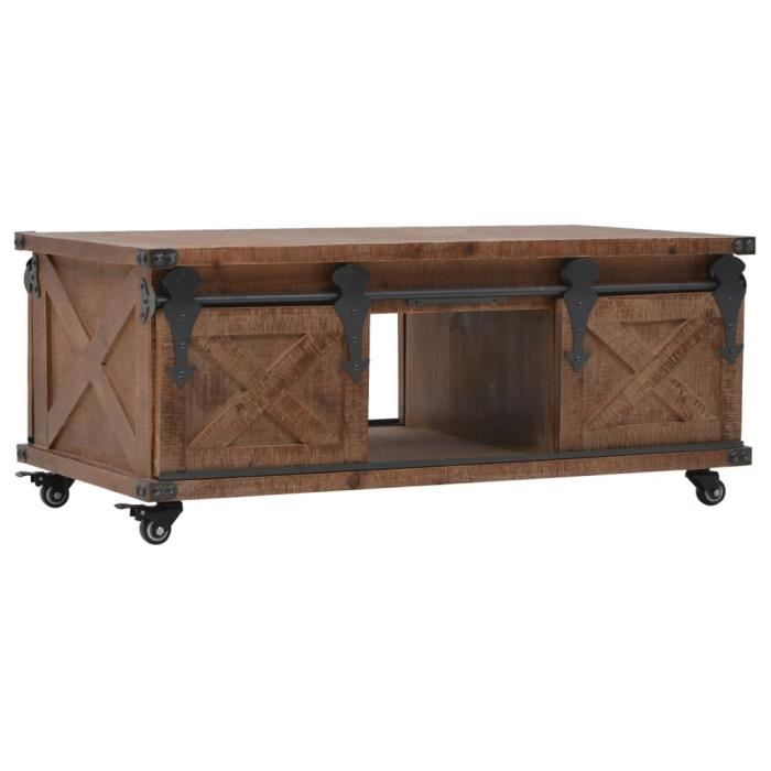 Table basse design scandinave salon contemporain Bois de sapin massif 91 x 51 x 38 cm Marron