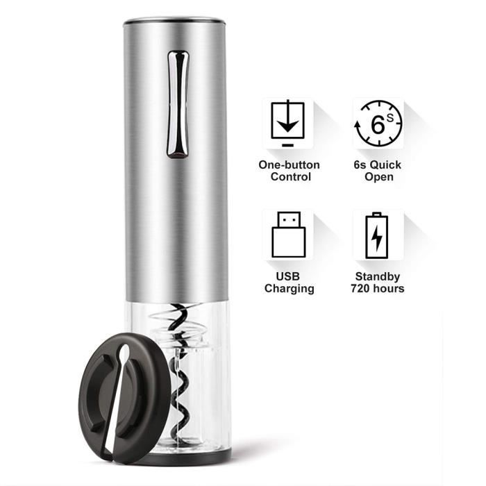 Tire-bouchon électrique Ouvre-bouteille de vin automatique Tire-bouchon rechargeable en acier inoxydable