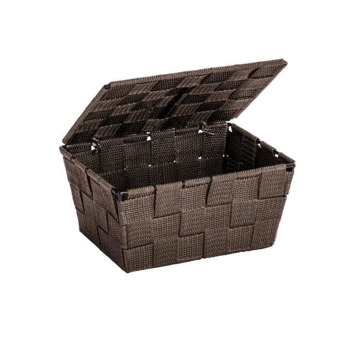 WENKO Panier de rangement Salle de bain avec couvercle Adria, petite boite de rangement, Polypropylène, 19x14x10 cm, marron