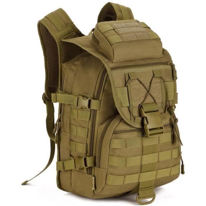 HK1-37126DCCN 40L Sac à Dos Molle Tactique, Sac Militaire pour Randonnée Escalade Trekking Camping Voyage Avec Housse de Pluie L69