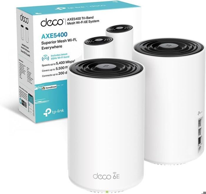 WiFi 6E Mesh AXE5400Mbps Tri-bande – TP-Link Deco XE75 Pro(2-pack) – Couverture de 500㎡ – WPA3 – 1 port 2.5G – 2 ports Gigabit
