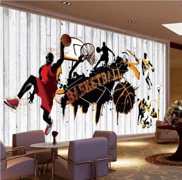 Papier Peint 3D Jouer Au Basket-Ball Fresque Fans De Basket-Ball Salon Chambre Décor Mural Papier Peint Papier Peint 3D 350x256cm