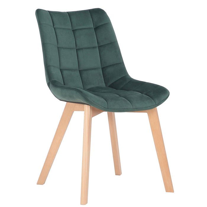 Chaise de salle a manger x1 rembourrage genereux en velours vert pietement en bois 10_0002084