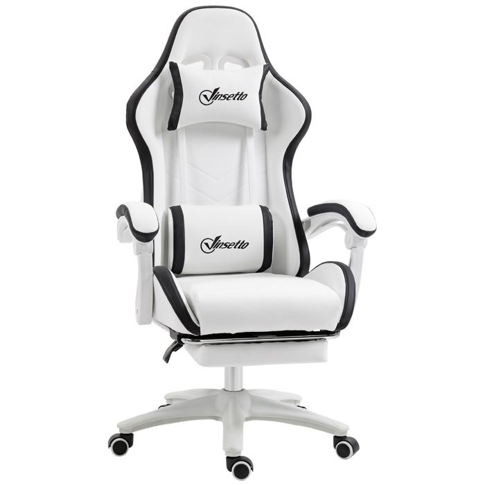 Siège gaming - Vinsetto - dossier inclinable à 135° - avec appui-tête repose-pieds support lombaire - pour adultes - blanc et noir