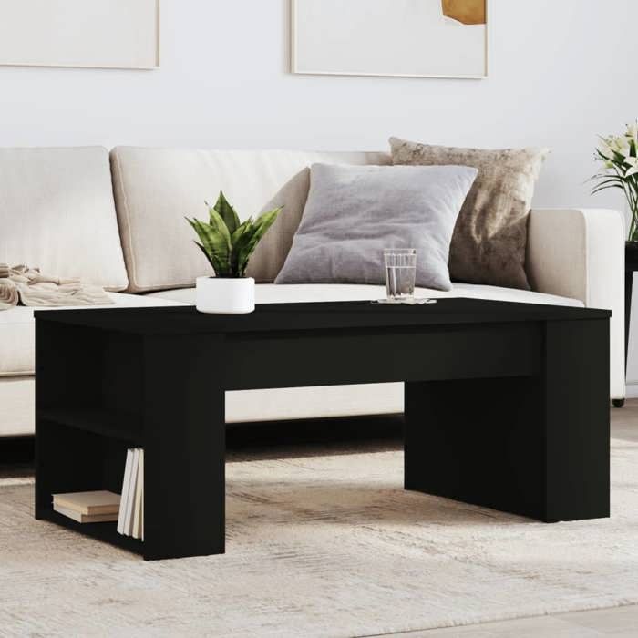 vidaXL Table Basse Table dAppoint avec Rangement Bout de Canapé Meuble de Salon Salle de Séjour Moderne Noir Bois 831854