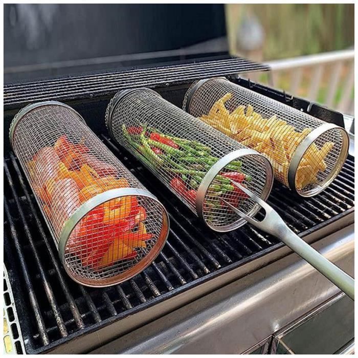 Lot De 2 Paniers Barbecue Cylindriques Inox – 20 Cm + 30 Cm – Parfaits Pour Légumes, Poissons & Viandes
