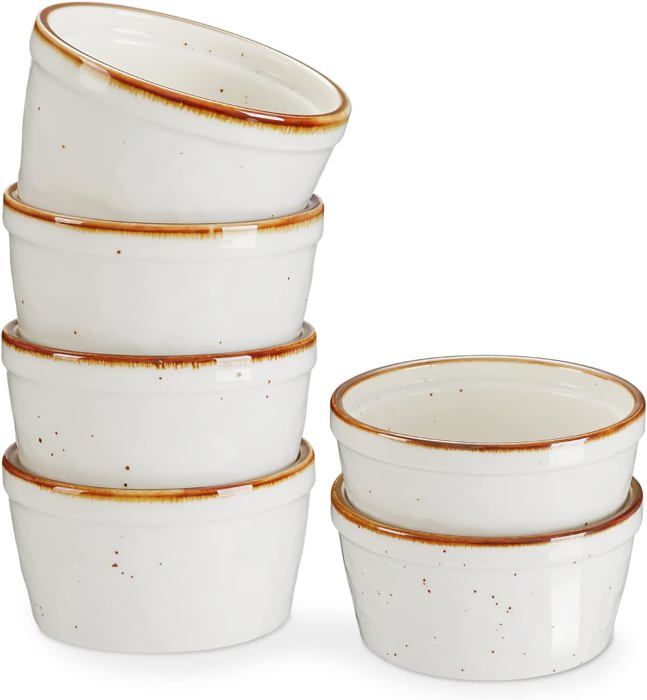 ONEMORE Ramequins pour Crème Brûlée en Porcelaine, Lot de 6 Plat Creme Brulee, 177 ml