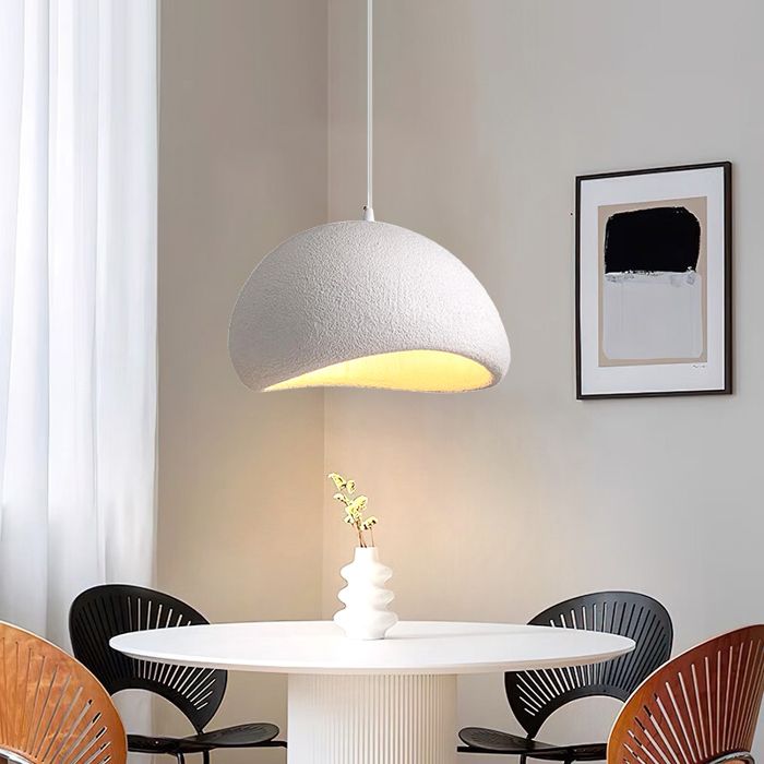 DLGLOLIN Suspension Vintage Lustre de Milieu du Siècle Abat-jour en Résine de Dôme Blanc Ø40cm E27 Luminaire de Couloir Salon