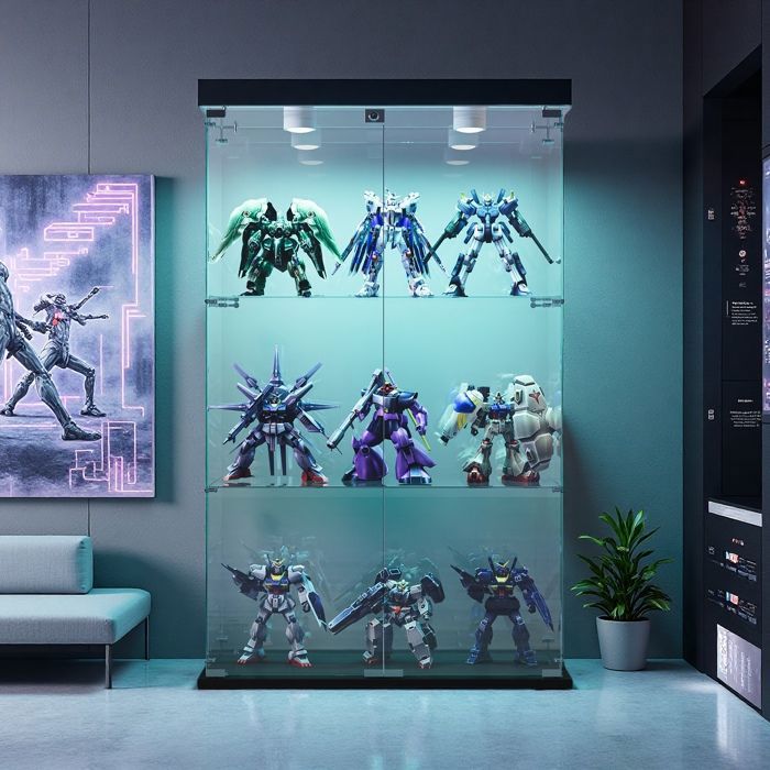 Vitrine en Verre LED ADWOLT 78.5x35x123.3cm Vitrine pour Collection avec Serrure 2 portes 3 étages lampe à tapoter Noir