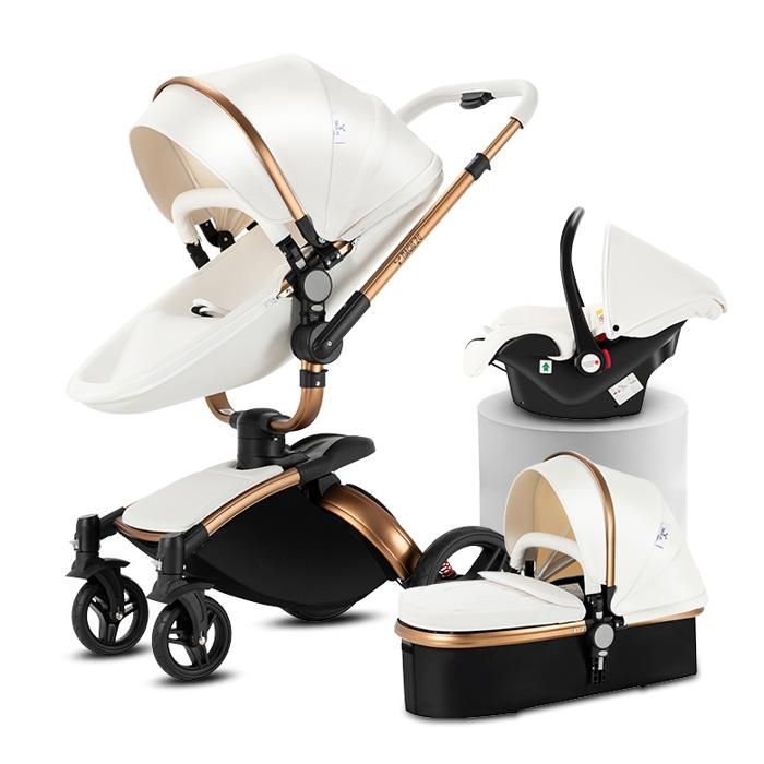360° Rotation Cuir PU Poussette 3 en 1