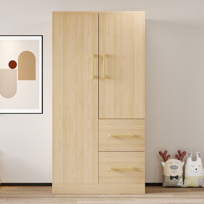 Armoire 70x40x135cm - MODERNLUXE - 2 portes et 2 tiroirs - Avec compartiments de rangement - Naturel Armoire 70x40x135cm - MODERNLUXE - 2 portes et 2 tiroirs - Avec compartiments de rangement - Naturel