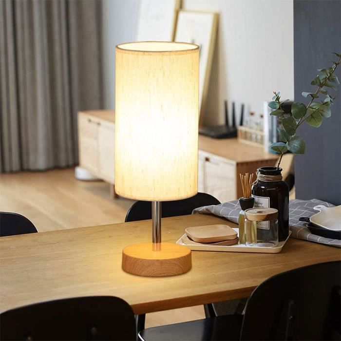 Lampe de chevet avec port USB-lampe console tactile avec abat-jour rond en lin Convient pour salon chambre denfant bureau