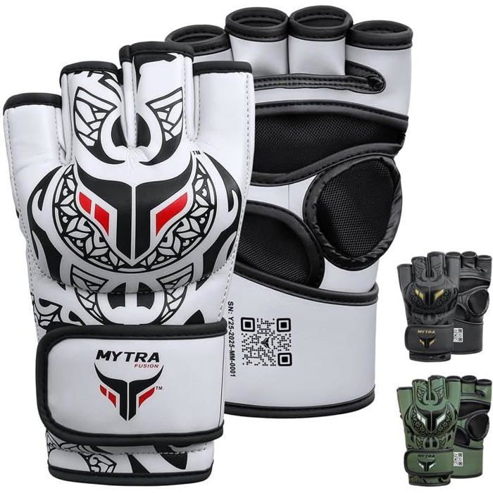 Mytra Fusion Gants MMA Cuir Véritable - Gants D'Entraînement Pré-Courbés Pour Combat En Cage
