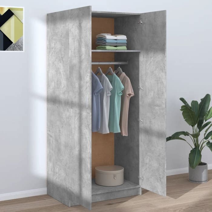Gris Garde-robe JILLS Armoire penderie Pour chambre Gris béton 80x52x180 cm Bois d’ingénierie LV1556
