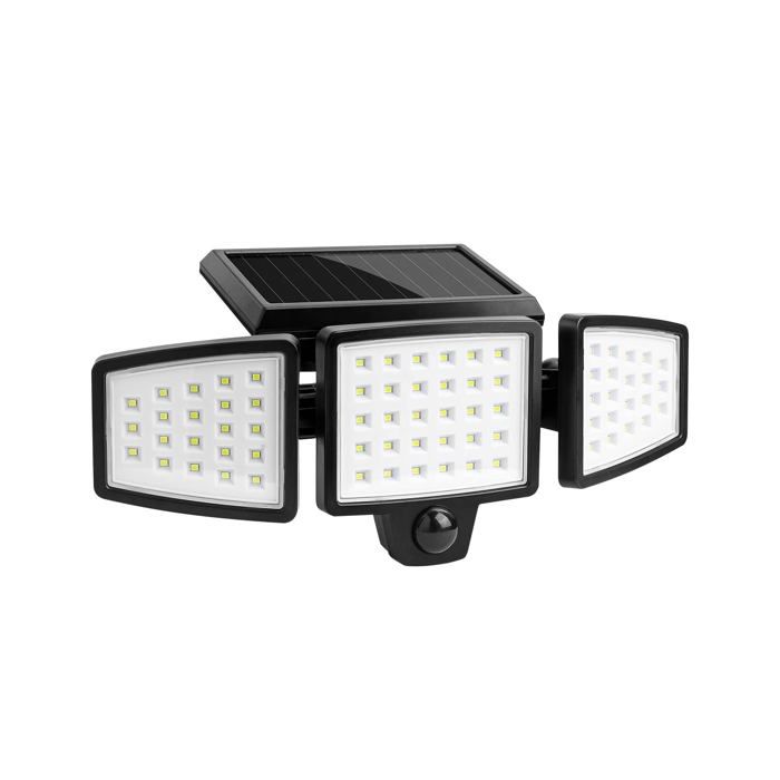 Projecteur solaire extérieur 74 LED avec détecteur de mouvement 1000 lm 6500 K orientable à 360° étanche IP65.